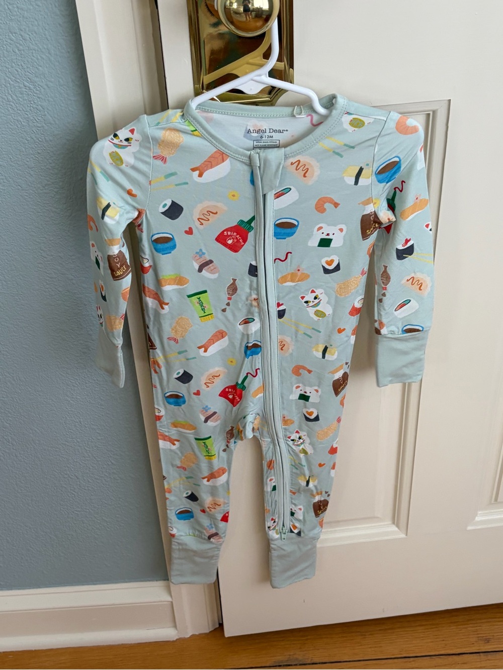 NWT Angel Dear Bamboo Sushi Print Zip One-Piece Convertible Foot Pajama 6-12M